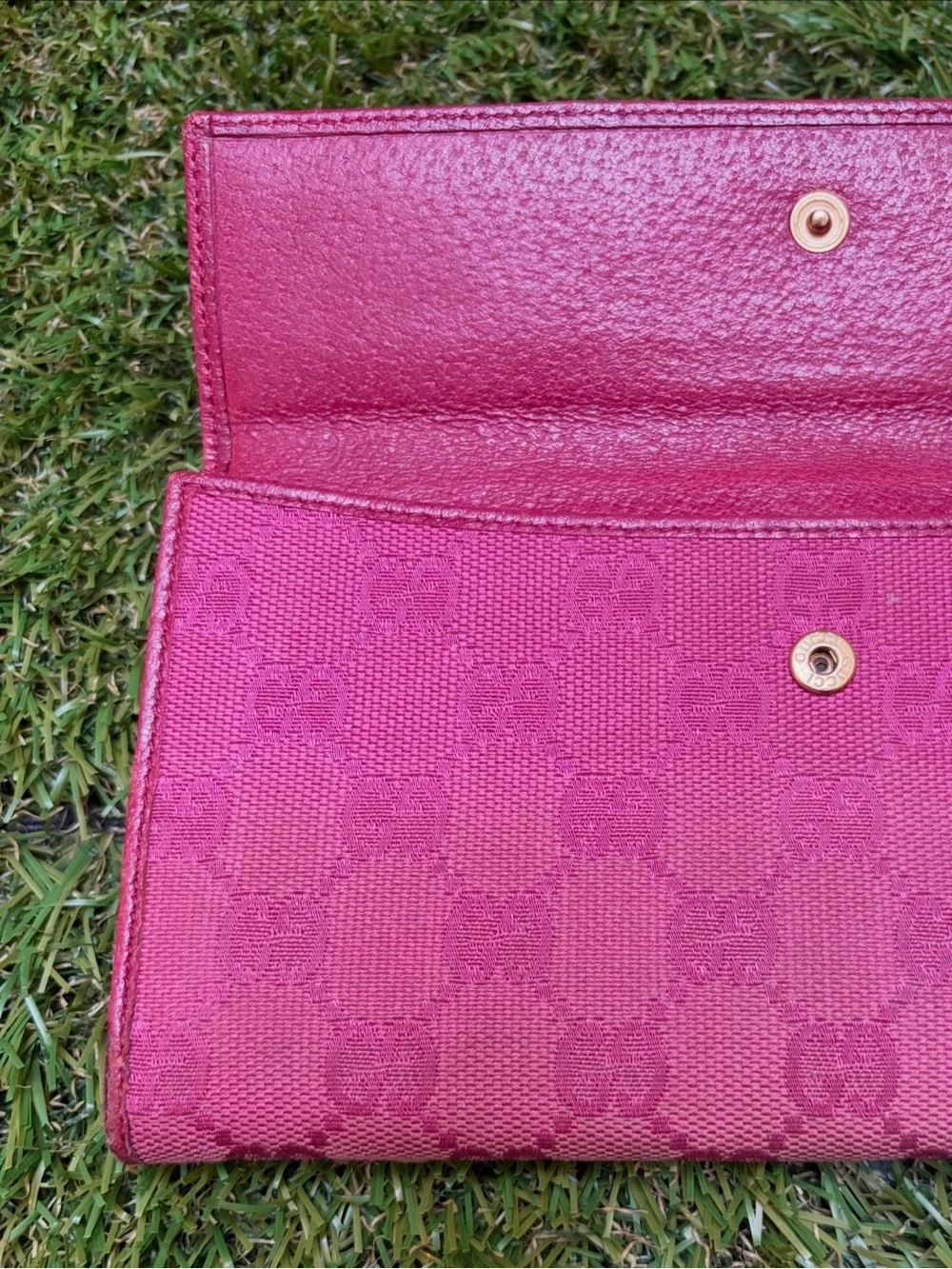 Vintage Gucci Horsebit Monogram Pink Long Wallet